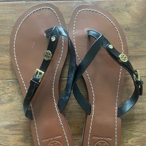 Tory Burch Black Thongs with gold accents